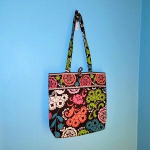 Vera Bradley Floral Lola Retired Should Tote Purse Brown-Pink-Green-Blue
